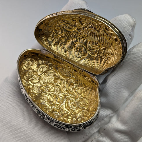 20 世紀初古董 830 銀精美雕刻貝殼盒 21 克